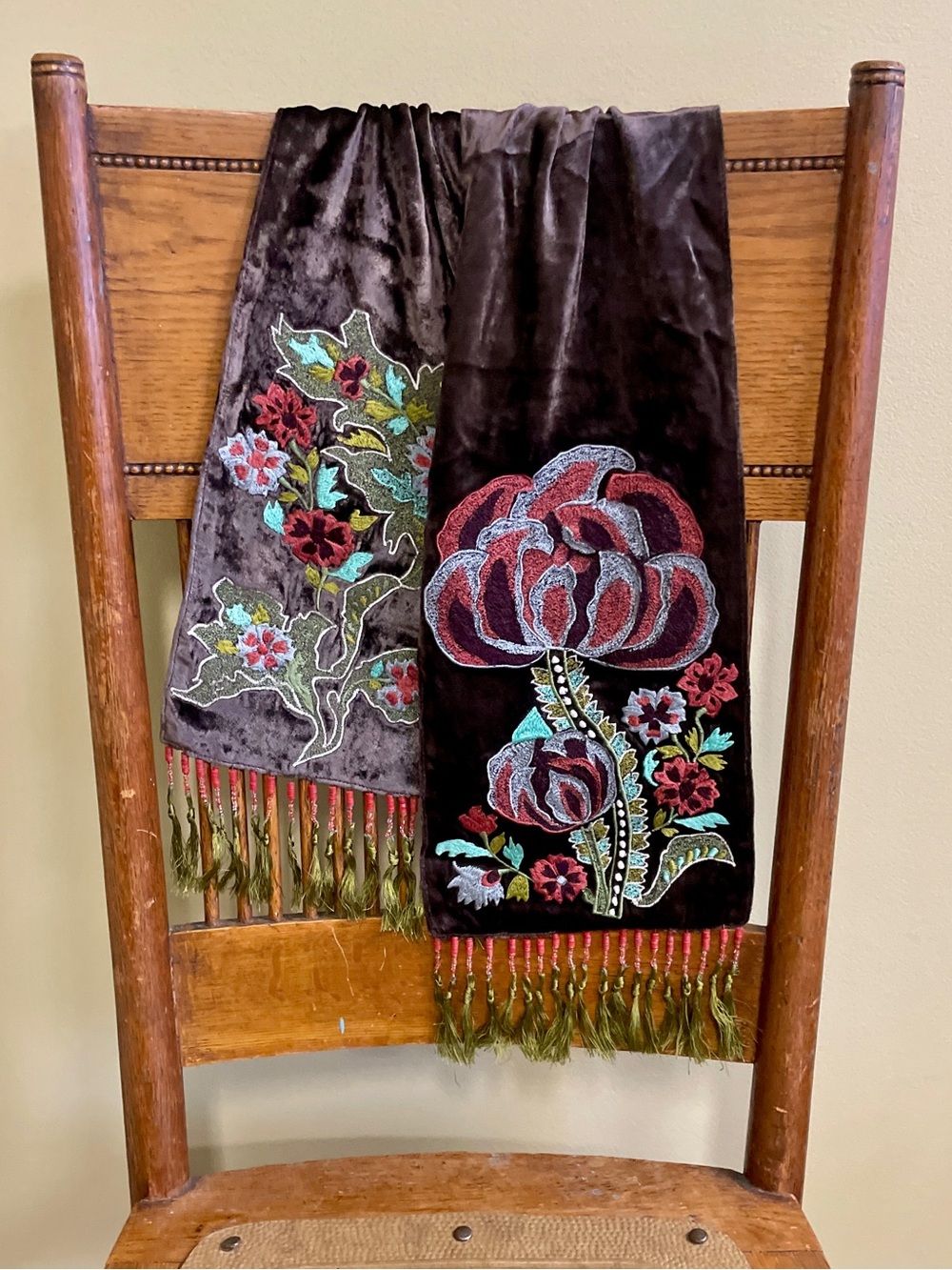 Chan Luu | Embroidered Velvet Floral Scarf w/ Beaded Fringe ♥ Price is FIRM - Picture 8 of 8